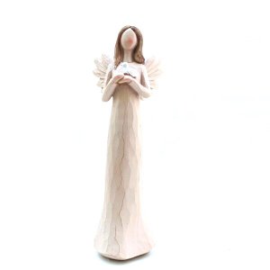Anjo Decorativo de Resina Segurando Pombo Grande 20cm