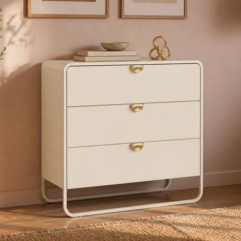 Cômoda para Quarto 3 Gavetas Industrial Orgânico 90cm Alek A03 Off White - Lyam Decor