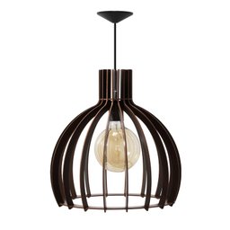 Kit Luminária Lustre Pendente Madeira E27 35x36cm com Lâmpada Retrô Cor:café - 1