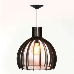 Kit Luminária Lustre Pendente Madeira E27 35x36cm com Lâmpada Retrô Cor:café - 4