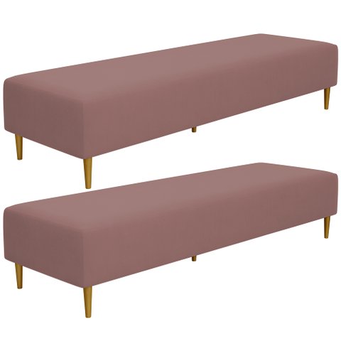 Kit 02 Puffs Decorativo Sala de Estar Bali W01 Pés Palito 170x60cm Suede Rosê - Lyam Decor