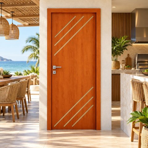 Porta de Madeira R30K 210x80 Frisada para Quarto e Sala:Mogno