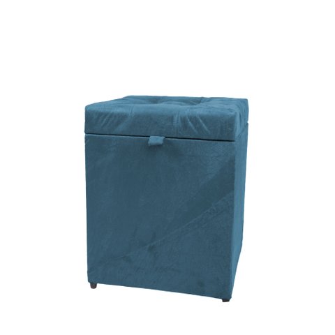 Puff Baú Quadrado - 1 Lugar - 36x36cm - Azul Aço