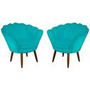 Ver imagem 1 de Kit 02 Poltrona Pétala Pés Palito Suede Azul Tiffany - Fina Mobília