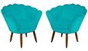 Ver imagem 1 de Kit 02 Poltrona Pétala Pés Palito Suede Azul Tiffany - Fina Mobília