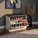 Ver imagem 2 de Sapateira Puff Bau Multiuso para Sala Luxo até 12 Pares Branco/Preto
