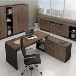 Mesa para Escritório em L Diretor 170x160cm Marrom e Preta - 5 Mesa para Escritório em L Diretor 170x160cm Marrom e Preta - 5