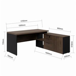 Mesa para Escritório em L Diretor 170x160cm Marrom e Preta - 7 Mesa para Escritório em L Diretor 170x160cm Marrom e Preta - 7