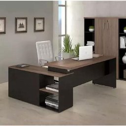 Mesa para Escritório em L Diretor 170x160cm Marrom e Preta - 3 Mesa para Escritório em L Diretor 170x160cm Marrom e Preta - 3