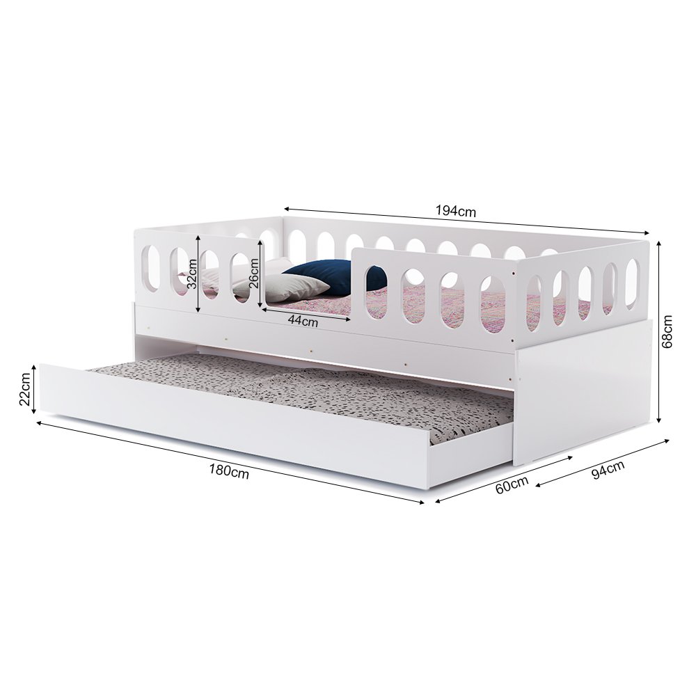 Cama Juvenil Lara Solteiro com Cama Auxiliar Branco - Baby Mobília - 3