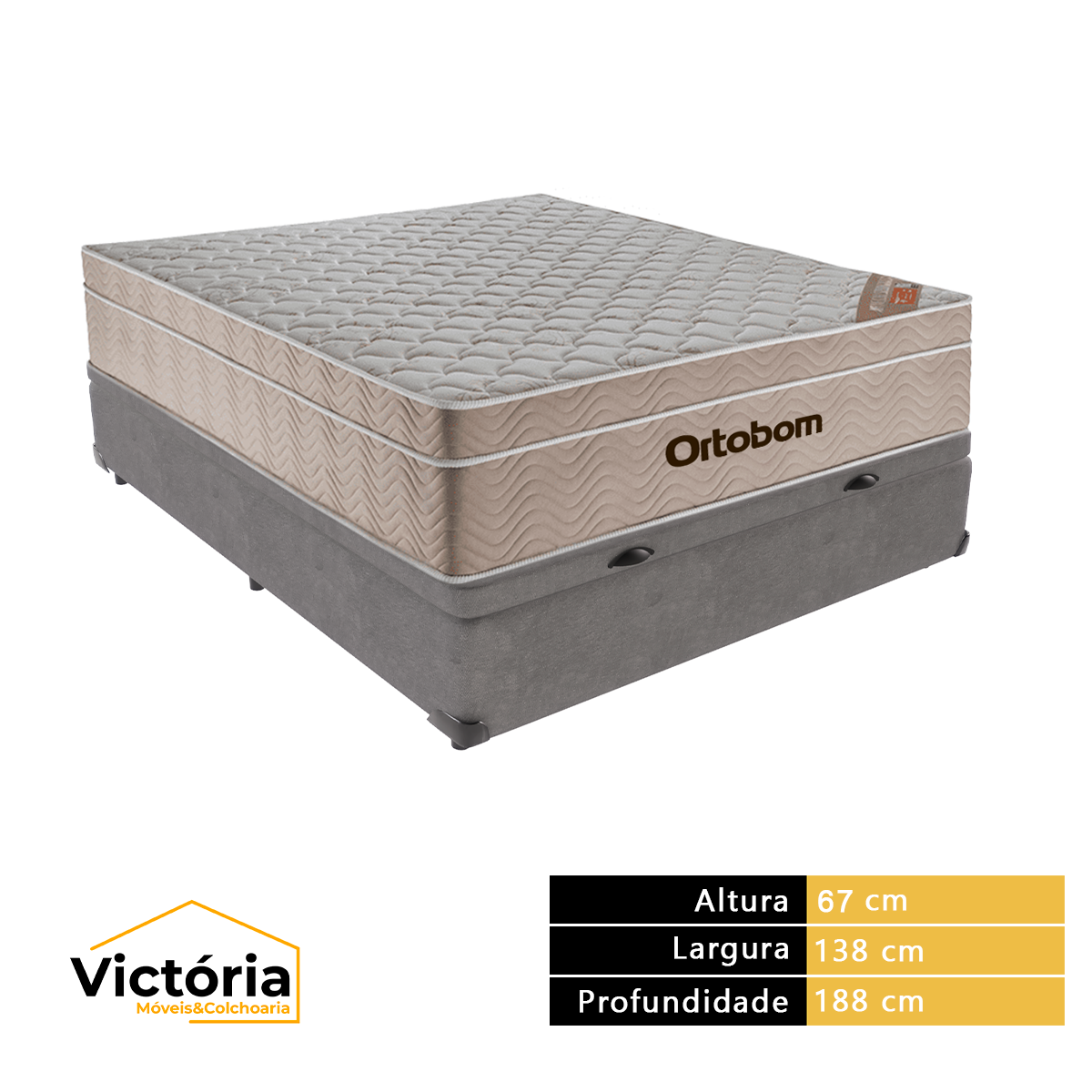 Cama Box com Baú Casal Cinza e Colchão Ortobom Airtech Molas Ensacadas - 3