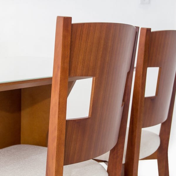 Conjunto Mesa de Jantar Laqueada com 4 Cadeiras de Madeira Design Ferrugine - 4