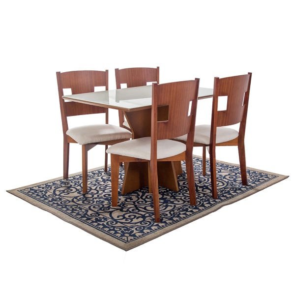 Conjunto Mesa de Jantar Laqueada com 4 Cadeiras de Madeira Design Ferrugine - 1