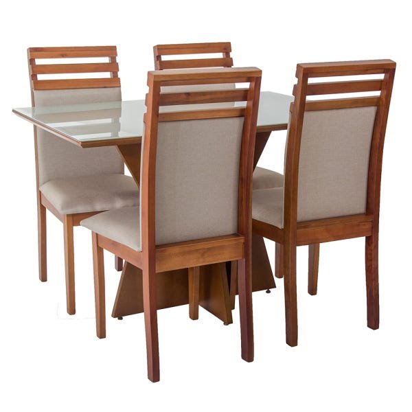 Conjunto Mesa de Jantar Laqueada com 4 Cadeiras de Madeira Estofada Design Ferrugine - 2