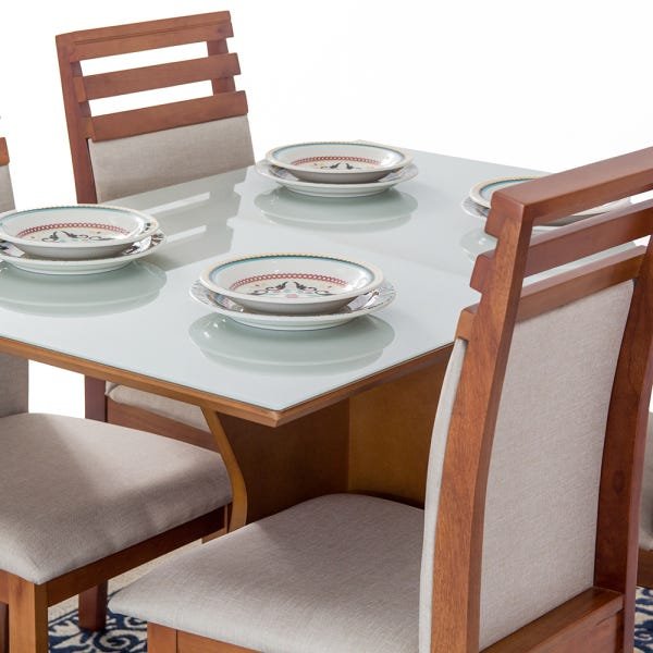 Conjunto Mesa de Jantar Laqueada com 4 Cadeiras de Madeira Estofada Design Ferrugine - 3