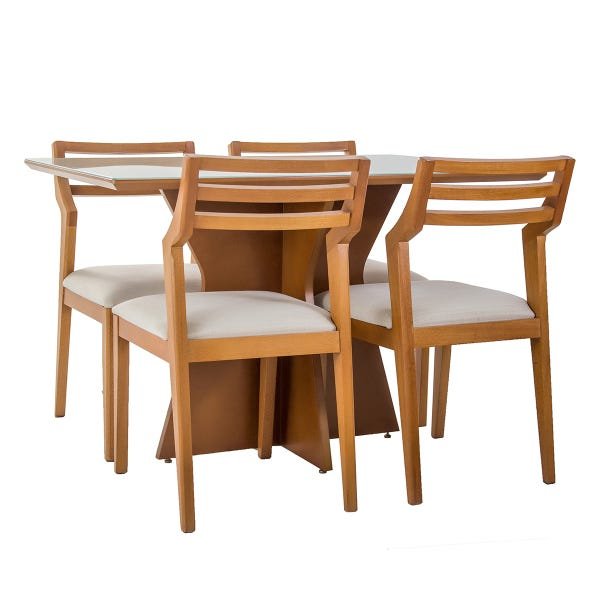 Conjunto Mesa de Jantar Laqueada com 4 Cadeiras de Madeira Design Ferrugine - 4