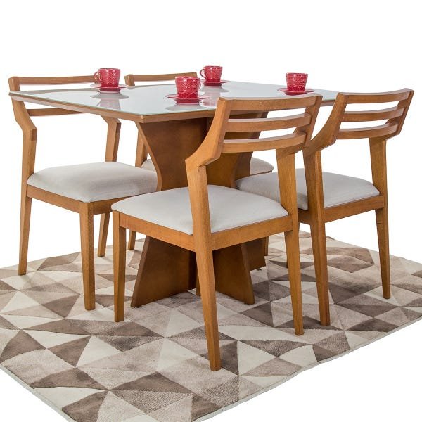 Conjunto Mesa de Jantar Laqueada com 4 Cadeiras de Madeira Design Ferrugine - 2