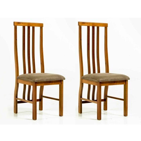 Kit 2 Cadeiras com Assento Estofado Ferrugine Design 100% Madeira na Cor Mel Caramelo - 1