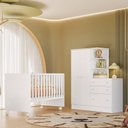 Ver imagem 1 de Quarto para Bebê Completo 2 Peças Guarda-Roupa com Cômoda e Berço Doce Sonho Branco
