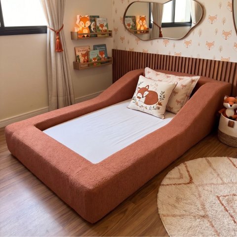 Cama Infantil Montessoriana a Vácuo Solteiro Colchão Brinde Bouclê Terracota Vimont Moveis