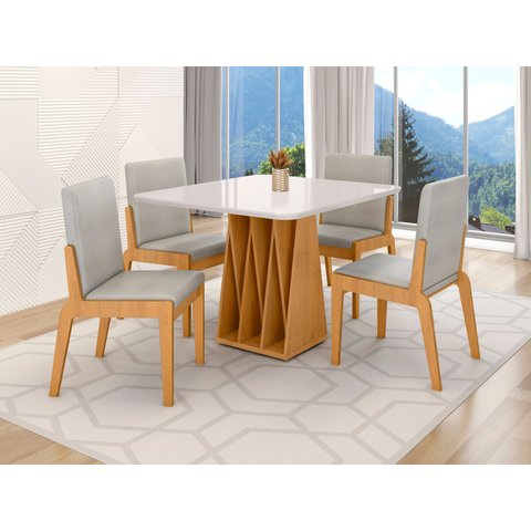 Conjunto Mesa com 4 Cadeiras Orquestra Marrom/Marromle/Off White