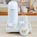 Ver imagem 1 de Kit Higiene Porcelana Bebe Maternidade + Térmica 500ml - K012 Laço Dourado