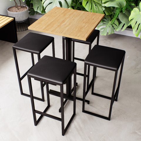 Conjunto Mesa Alta Bar Bistrô Quadrada Pinus 4 Bancos Estofado Don Castro Decor