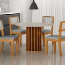 Ver imagem 1 de Conjunto Sala de Jantar Redonda Vidro MDF com 4 Cadeiras Flora Marrom/Cinamomo/Cinza