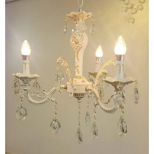 Lustre Provençal 3 Braços Branco Com Dourado Com Cristais Para Sala Ou Quarto