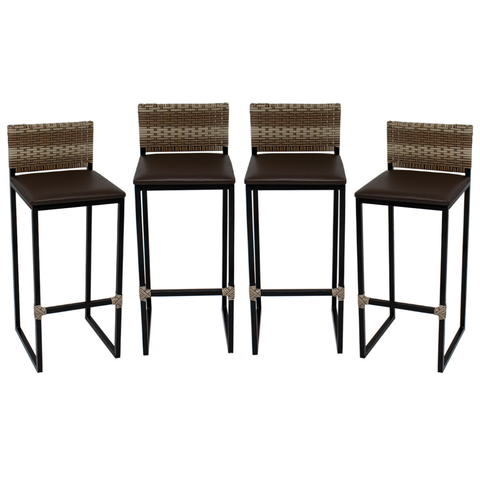 Kit 4 Banquetas Quadrada Junco Cappuccino para Balcão Ilha Cozinha Área Gourmet Bancada Piscina Bar