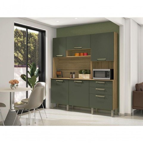Armario de Cozinha Compacto com Nicho 6 Portas 2 Gavetas Ferrara Freijo Real
