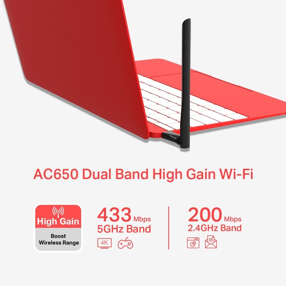 Adaptador Wifi Mercusys Mu6h Ac650 Dual Band 5dbi 433+200mbps - 4