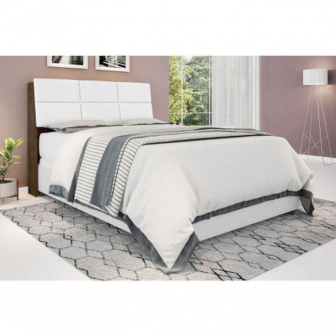 Cabeceira Box Casal 1,38 Malbec com Painel Class Branco