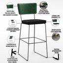 Ver imagem 4 de Kit 05 Banquetas Altas Sala de Jantar Fixa Allana L02 Facto Verde Musgo Linho Chumbo - Lyam Decor