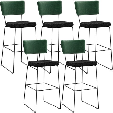 Kit 05 Banquetas Altas Sala de Jantar Fixa Allana L02 Facto Verde Musgo Linho Chumbo - Lyam Decor