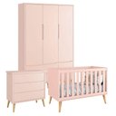 Ver imagem 1 de Quarto de Bebê Theo 3 Portas Cômoda Gaveteiro Rosa com Pés Madeira Natural - Reller