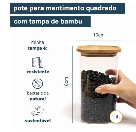 Pote de mantimento com tampa de bambu - 1,4 litros Oikos - 3