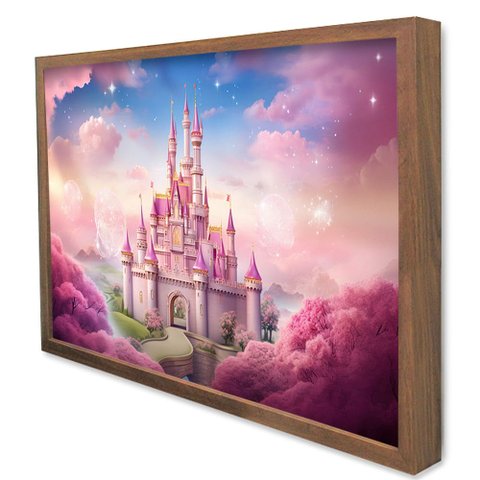Quadro Decorativo Castelo Encantado em Moldura Caixa Tacolado Moldura Caixa Alta 4,5cm Madeira sem V