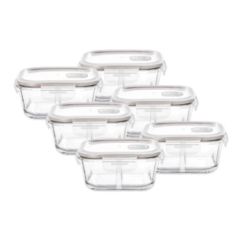 Kit 6 Potes de Vidro Borossilicato Herméticos com Tampa e Divisória 520ml Dynasty