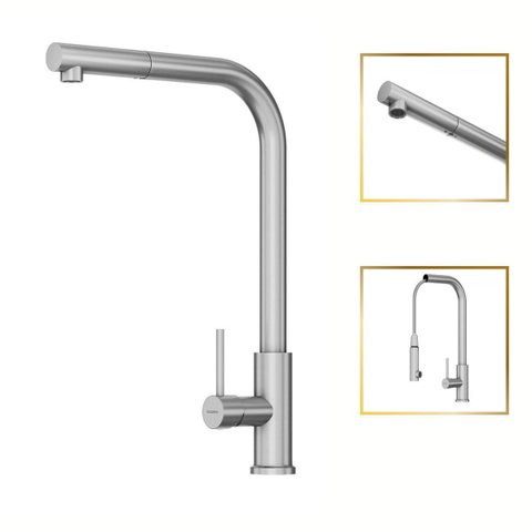 Torneira para Cozinha Gourmet Luxo Toronto Spray Extraível Aço Inox 304 Goldenx