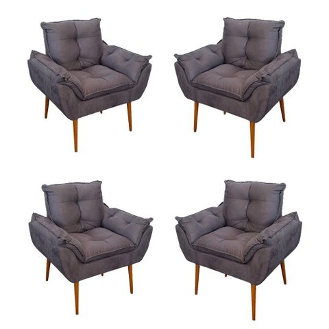 Kit 04 Cadeiras Poltronas de Luxo Opala Sala, Quarto Cor:cinza