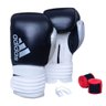 Kit Luva Boxe Adidas Hybrid 300 Preto/Branco com Bandagem Vermelha e Bucal Simples - 16 Oz - 1