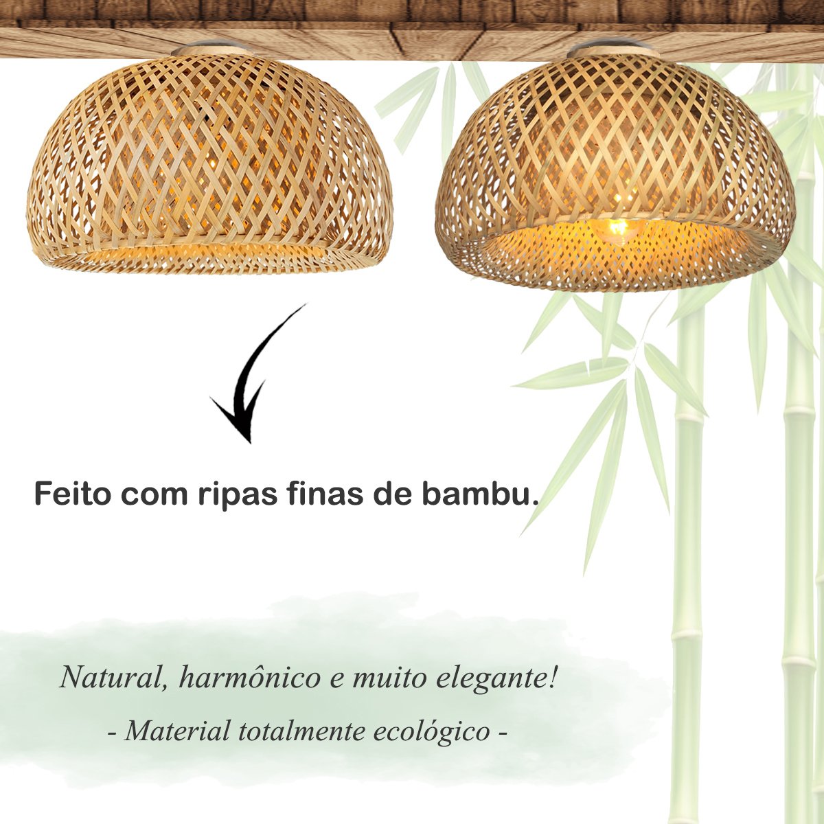 Luminaria de Bambu Artesanal Plafon Fibra Natural Sala Nat65 - 2
