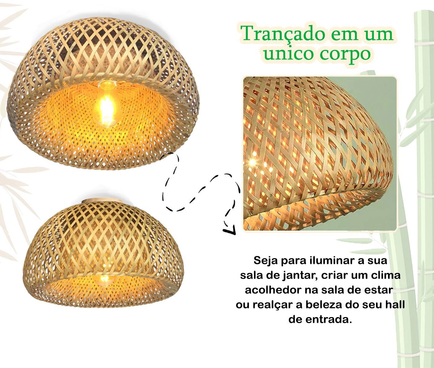 Luminaria de Bambu Artesanal Plafon Fibra Natural Sala Nat65 - 3