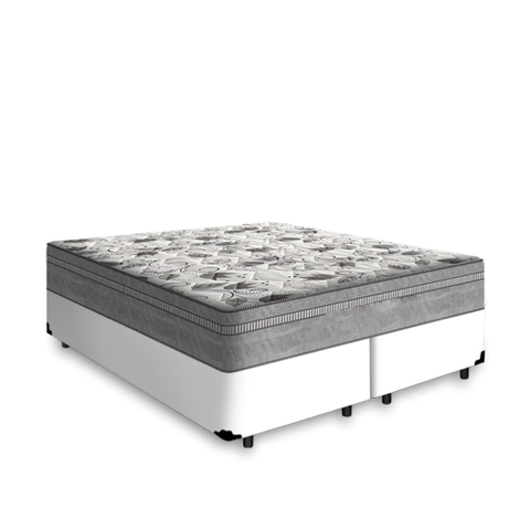 Cama Box King 193 Bipartido Tecido Sintético Branco com Colchão de Molas Ensacadas Evolution - Probe