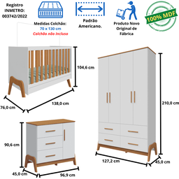 Quarto Bebê Completo Berço Americano Guarda Roupas Cômoda 100% Mdf - 2
