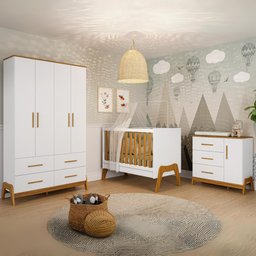 Quarto Bebê Completo Berço Americano Guarda Roupas Cômoda 100% Mdf - 1
