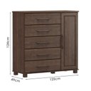 Ver imagem 3 de Comoda 5 Gavetas 1 Porta Madeira Maciça 125 Cm 2251 Cafe Milani Store