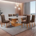Ver imagem 1 de Mesa de Jantar Alvorada 180cm Tampo MDF Vidro Canto Copo com 6 Cadeiras Carolina