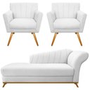 Ver imagem 2 de Kit Diva Recamier Vanessa 140cm Lado Esquerdo e 02 Poltronas Laura Suede Branco - Amarena Móveis
